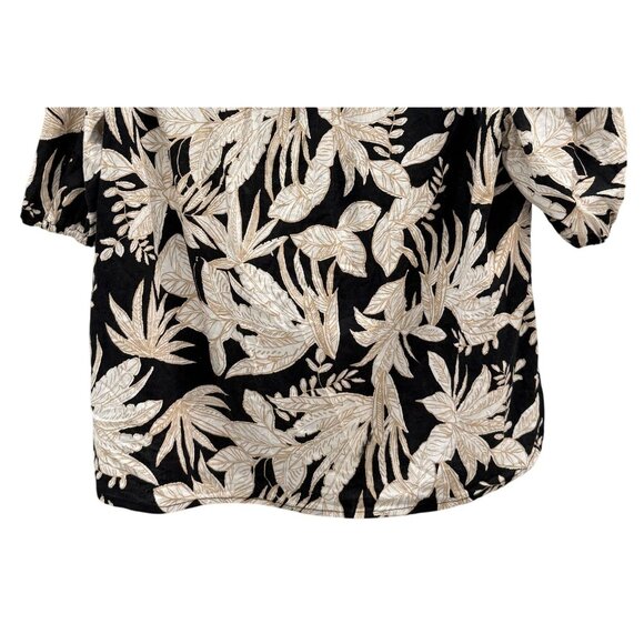 Nicole Miller New York Womens XL Black Beige Floral Linen Blouse Office Casual - Picture 3 of 8